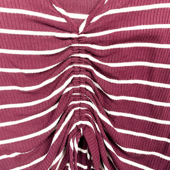 Eclipse Long Sleeve Burgundy & White Striped Ruched Front - Picture 7 of 10